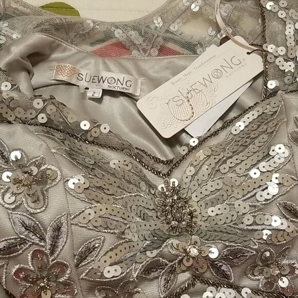 Sue Wong Platinum Silver Sequin Maxi Gown size 2 - Picture 10 of 11
